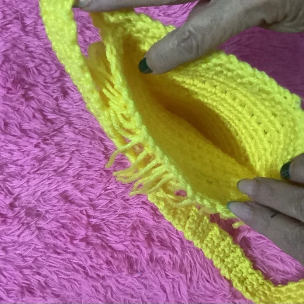 HANDCRAFTED, HAND CROCHETED YELLOW FRINGE PURSE FOR GIRLS